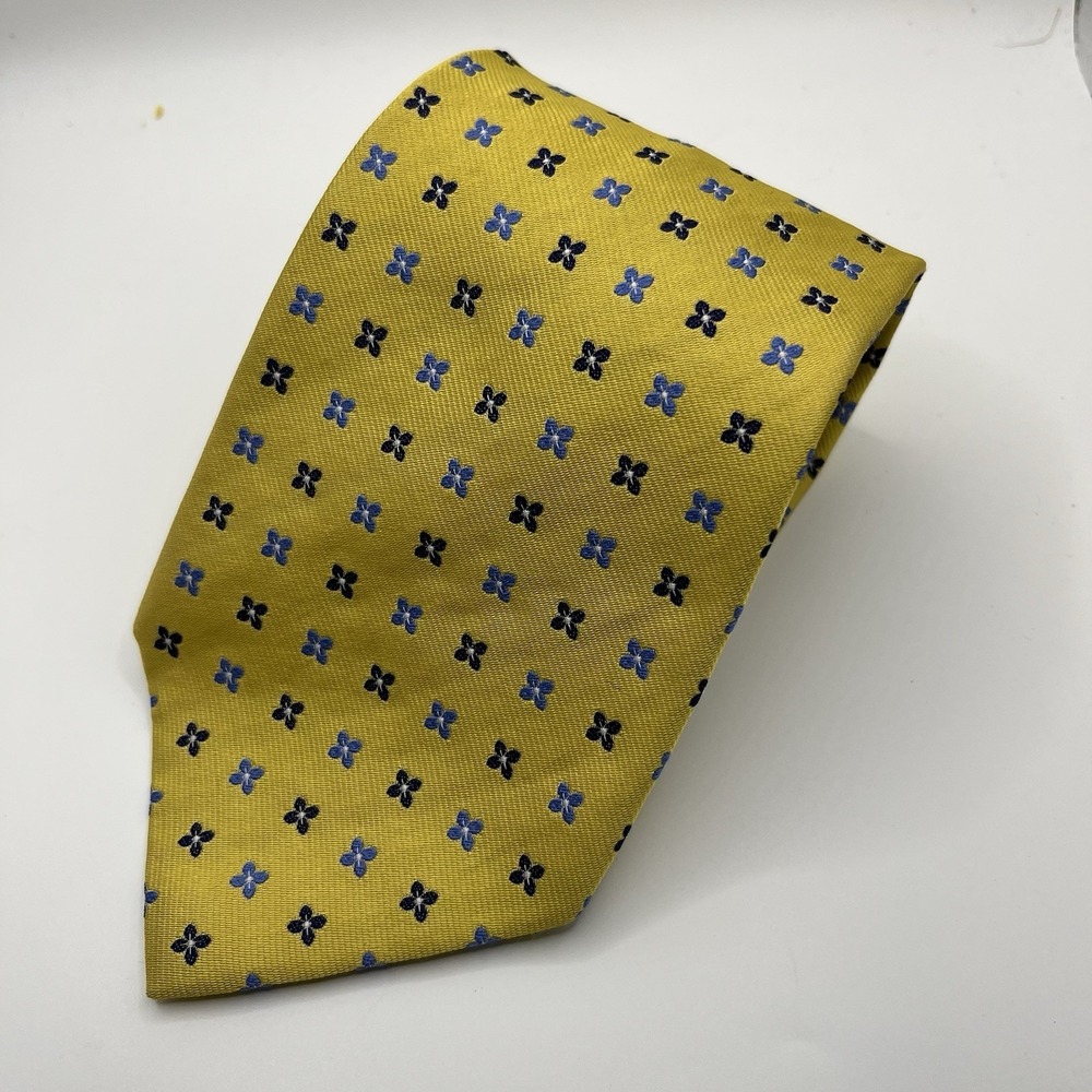 Brooks Brothers 346 Tie Mens Yellow Floral Silk Necktie USA